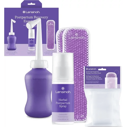 Lansinoh Bounce Back Postpartum Bundle, 16-Piece Gift Set with Peri Bottle, Herbal Perineal Spray, Reusable Perineal Ice Packs and Sleeves, Postpartum Essentials for New Moms