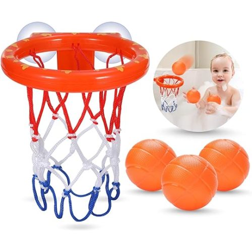 KSABVAIA Bath Toys - Bathtub Basketball Hoop for Kids Toddlers - Bath Toys Shower Toys for Kids Ages 4-8,Suction Cup Basketball Hoop & 3 No Hole Balls Set for Boys Girls