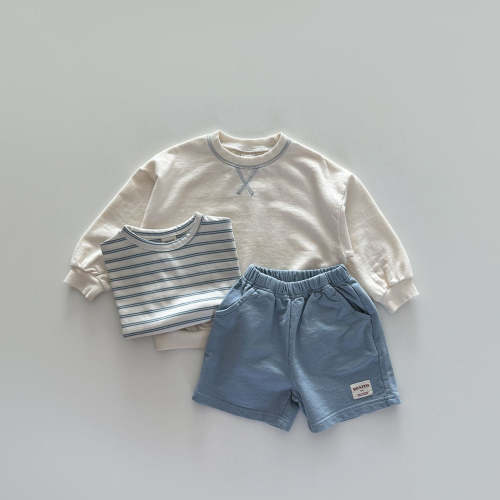 Toddler Long Sleeve Sweatshirt, Short Sleeve Stripe Tee and Shorts 3 Piece Set (12m-10y) - 2 Colors | AT NOON STORE