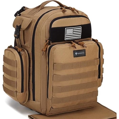 Dinictis Dad Diaper Bag, Mens Diaper Bag Backpack with Diaper Changing Mat, Military Diaper Backpack with Molle Webbing, Waterproof Pouch, Baby Wipes pocket, Insulated Bottle Pockets- Jungle Brown