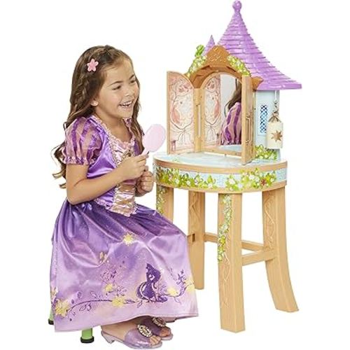 Amazon.com: Disney Tangled Rapunzel Tower Vanity Playset— Light‑Up Musical “I See The Light” Mirror, Pop‑Up Lantern, Hair Brush & Clips, Stool (70lb) | Princess Dress‑Up Table for Kids 3+ : Toys & Games