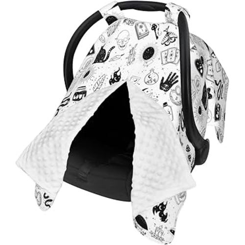 Goth Carseat Covers Baby, Gothic Winter Carseat Cover for Baby, Minky Baby Car Seat Cover for Boy & Girl, Peekaboo Opening Car Seat Canopy for Newborn, Multi Use Mom Nursing Cover, Gothic