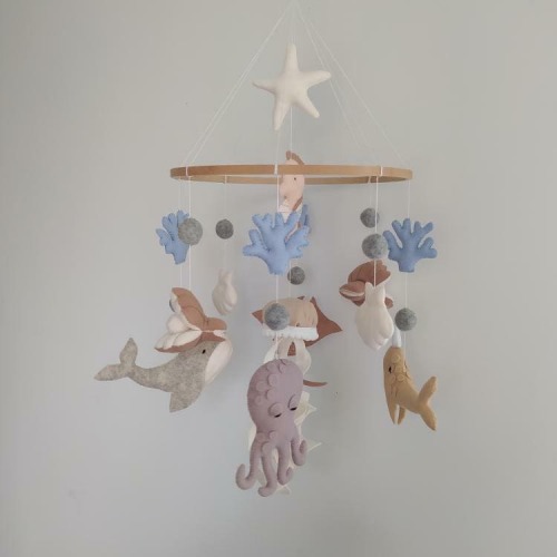 Whale Baby Mobile -Baby Mobile - Nautical Mobile- Nursery mobile- Sea ocean Mobile - Crib Mobile - Baby Shower Gift