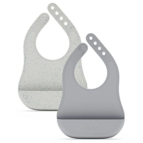Lalo The Bib - Waterproof, Non-Toxic Silicone Baby Bib with Adjustable Neck Band & Silicone Food Pouch Catcher, Set of 2