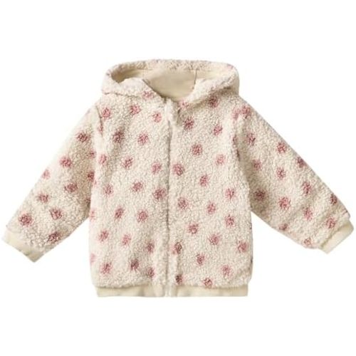 Baby Girls Hooded Fleece Jacket, Warm Quilted Cotton-Lined Outerwear Coat for 3-24 Months Infant Toddler