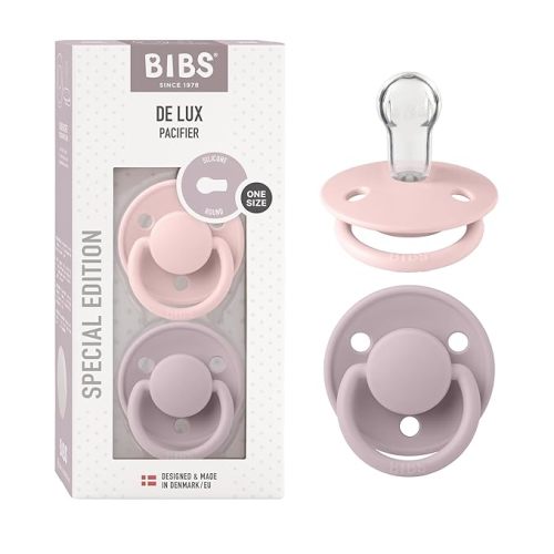 BIBS De Lux Baby Pacifier 2-Pack | Made in Denmark | BPA Free Dummy Soother, Round Nipple. Silicone, OneSize (0-36 Months), Ivory/Baby Pink