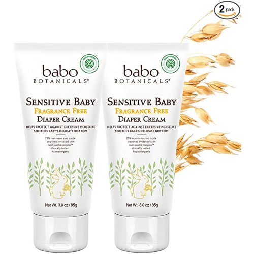 Babo Botanicals Sensitive Baby Fragrance-Free Diaper Cream - with Non-Nano Zinc Oxide, Organic Calendula, Shea & Cocoa Butter - EWG Verified - 3 Ounce (Pack of 2)