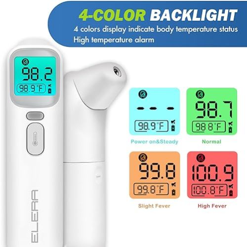 Elera Ear Thermometer for Kids, Baby Thermometer with Forehead and Ear Mode for Adults, Infant, Kids and Toddler, Touchless and 1 Second Reading with Fever Alarm and Mute Function, LCD