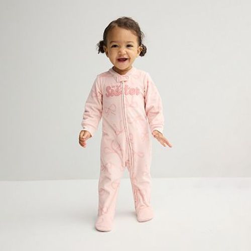 Baby Girl Carter's Bow Print Little Sister Loose Fit Long-Sleeve Sleep & Play