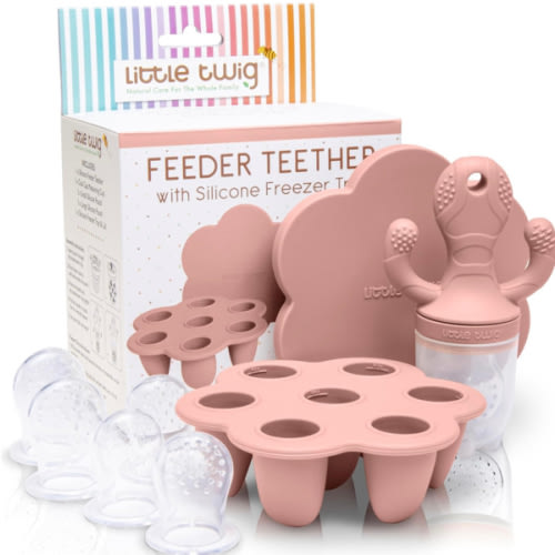 Little Twig Baby Fruit Feeder Pacifier Teether | Food Freezer Tray with Lid BPA Free Silicone Freezable Feeding Set for Breast Milk Ice Cubes, Food, Vegetable Purees