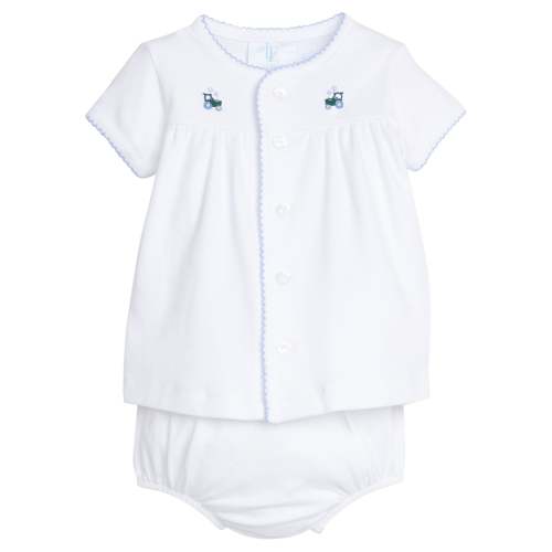 Pinpoint Layette Knit Set - Tractor