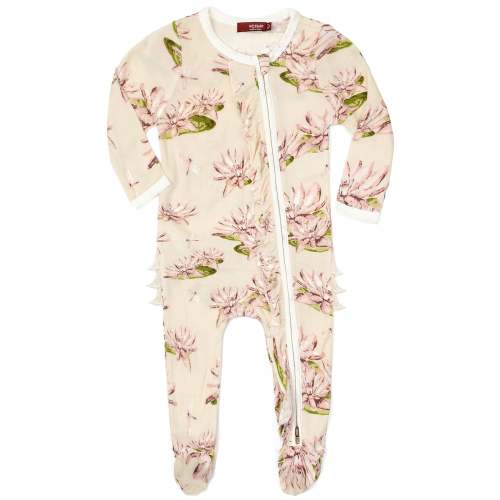 Water Lily Bamboo Ruffle Zipper Footed Romper