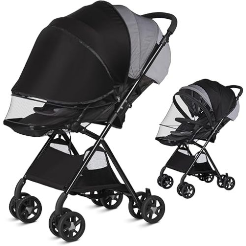 Bemece 2-in-1 Durable Baby Mosquito Net with UPF50+ Sunshade for Stroller, Universal Mosquito for Stroller with Two-Way Zippers & Storage Bag, Breathable & Foldable Baby Bug Net for Strollers