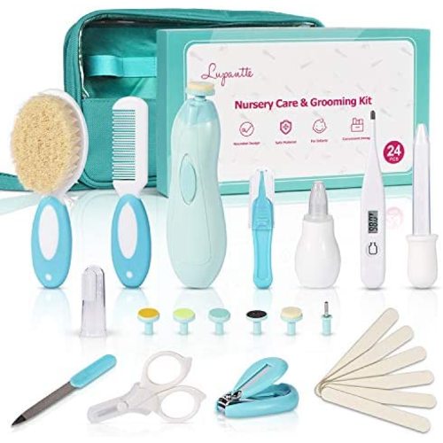 Baby Healthcare and Grooming Kit, 24 in 1 Baby Electric Nail Trimmer Set, Lupantte Nursery Care Kit, Toddler Nail Clippers, Medicine Dispenser, Infant Comb, Brush, etc. Baby Care Products. - Green