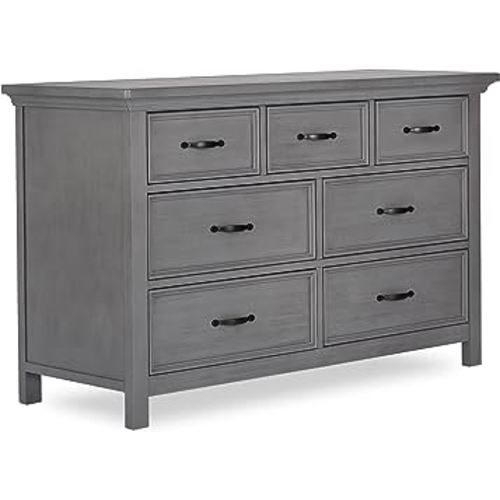 Evolur Belmar Double Dresser in Rustic Grey, Comes Assembled, Included Anti-Tip Kit, Seven Spacious Drawers, Dresser For Nursery, Bedroom, Wooden Nursery Furniture