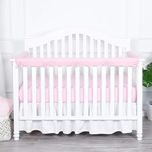3pcs New Teething Edge Crib Rail Cover&Corner Guard Coverage Straps,Reversible Guardrail Cover Protector for Boys Girls(1 Long 2 Short, Pink)