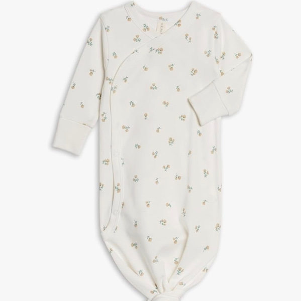Colored Organics Baby 100% Organic Cotton Newborn Knotted Gown - Infant Indy Kimono Wrap Front Tie Knot with Mitten Cuffs