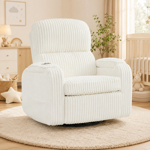 Latitude Run® 25''W Modern Corduroy 270° Swivel Nursery Glider With Hand-Adjustable Headrest, Storage Armrests And USB Port | Wayfair