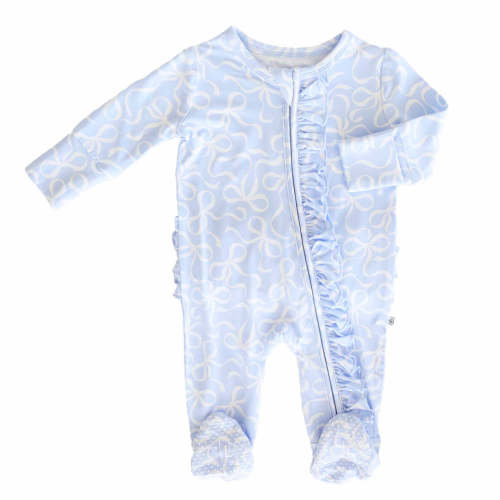 Blue-tiful Bows Ruffle Zipper Footie Caden Lane