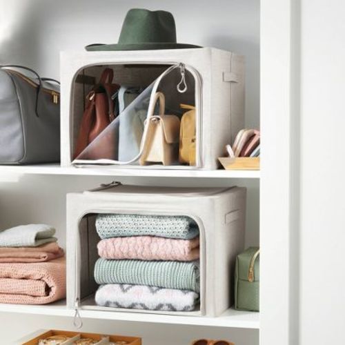 Medium Set Of 2 Zipper Fabric Storage Cubes Gray - Brightroom™: Clothing & Sweater Storage, Stackable, Collapsible, Handles