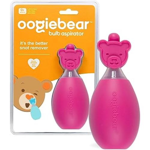 oogiebear: Baby Nasal Aspirator - Safe Booger & Earwax Remover for Newborns, Infants, Toddlers - Better Syringe, Airtight Suction, Nose Sucker - Essential Baby Stuff, Diaper Bag Must-Haves, Pink
