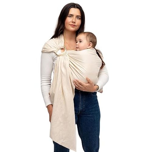 WildBird - Ring Sling Baby Carrier - 0-36 Months (up to 35 lbs) - Standard (74") Sparrow & Rose Gold Ring - Front, Hip or Back Carry - Adjustable Fit - Natural Linen - Baby Essentials - New Mom Gifts
