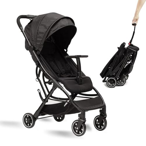 COOL KIDS Portable Stroller with Automatic Fold，Lightweight Umbrella Stroller with Pop Out Sun Canopy，Compact Strollers for Travel(Black)