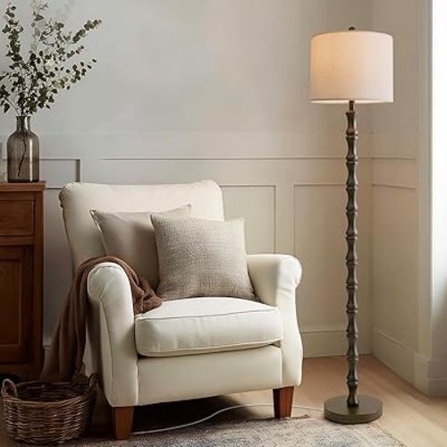 BOBOMOMO 62" Rustic Floor Lamp, Retro Farmhouse Standing Lamp with Rotary Switch, Resin Dark Brown Floor Lamp for Living Room, Bedroom, Corner, Nursery, Dining Room, House