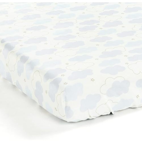 Lush Decor Goodnight Little Moon Clouds Soft & Plush Fitted Crib Sheet, 52"x 28" x 9", Blue