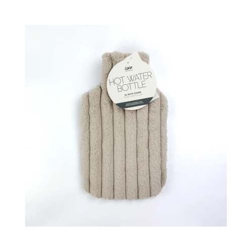 OXX Essentials 2L Hot Water Bottle - Stone Ribbed Plush - Grey - One Size