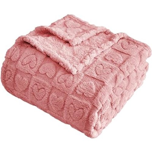 FY FIBER HOUSE Throw Blankets with Heart Checkered,Soft Warm Blankets for Lover Mom Father Gifts,Washable Lightweight Fuzzy Blanket for Couch Sofa Bed Office All Season(Pink,60"x80")