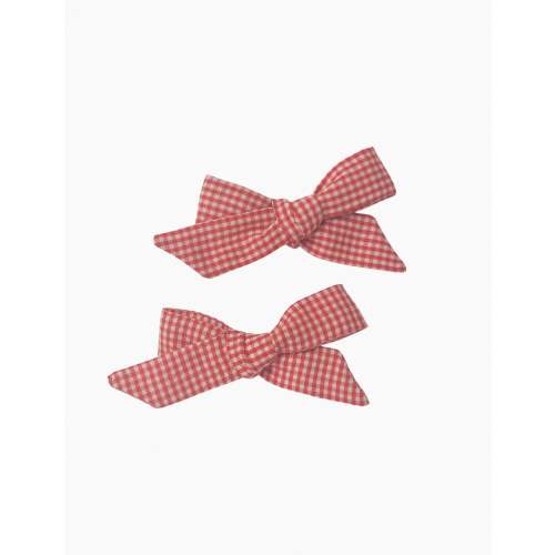 Pig Tail Hair Bows in Tomato Mini Check