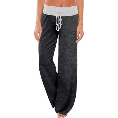 AMiERY Women's Comfy Casual Pajama Pants Floral Print Drawstring Palazzo Lounge Pants Wide Leg