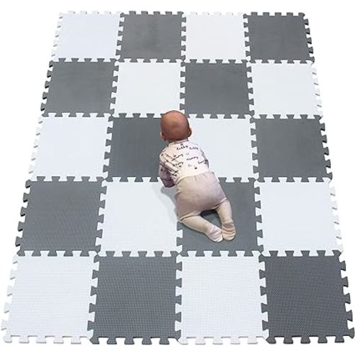 YIMINYUER Large Mats Soft Foam_Perfect for Floor Protection, Ideal for Kids Children Play Area Exercise, Yoga, Gymnastic, Exercise, Playroom Flooring Tiles 30cm x 30cm White Gray R01R12G301020