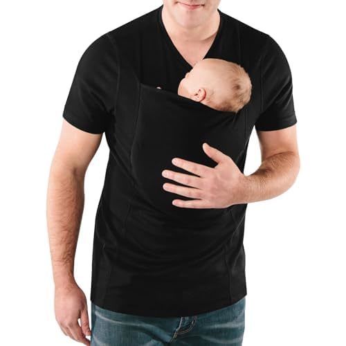 Mens Baby Carrier Shirt V Neck Short Sleeve T-Shirts for Men Skin to Skin T-Shirt with Pocket