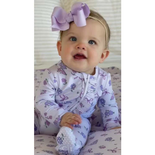 Ribbon & Roses Ruffle Zipper Footie | Purple