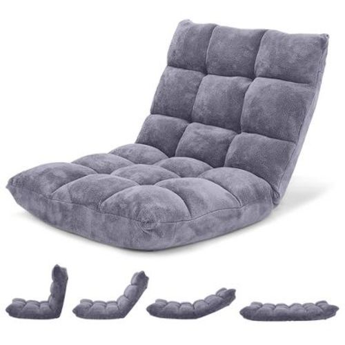 Costway Adjustable 14-Position Floor Chair Folding Lazy Gaming Sofa Chair Cushioned Gray
