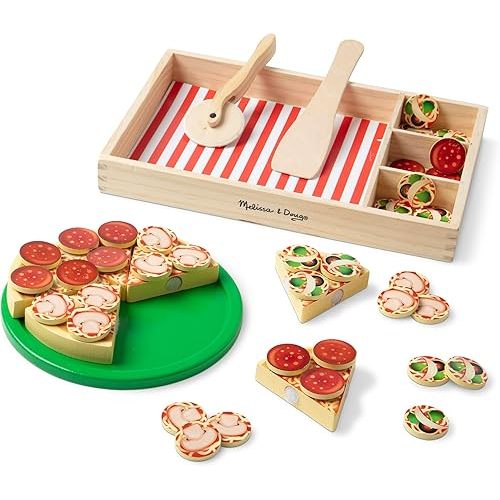 Melissa & Doug Pizza Party Wooden Play Food Set With 54 Toppings