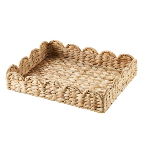 11" x 14" Scalloped Woven Natural Water Hyacinth Decorative Tray