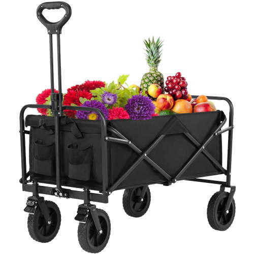 CONCETTA 35in Foldable Wagon Cart with All-Terrain Wheels, 330lbs Capacity, for Beach, Grocery & Camping, Black