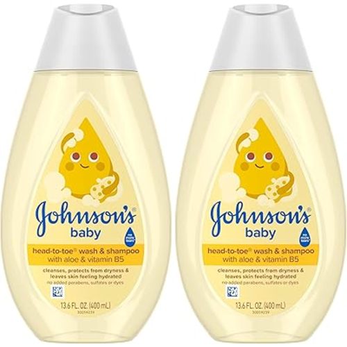 Johnson's Baby Head-To-Toe Baby Wash & Shampoo Aloe & Vitamin B5 2in1 Bath Wash Gently Cleanses Newborn's Delicate Skin & Hair/Hypoallergenic/No Added Parabens/Dyes & Sulfates 13.6 fl. Oz (Pack of 2)