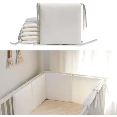 6Pcs Baby Padded Breathable Cushioned Liners Crib Anticollision Pads, Mesh Liner Breathable Cushioned Pads Soft Padding for Sides