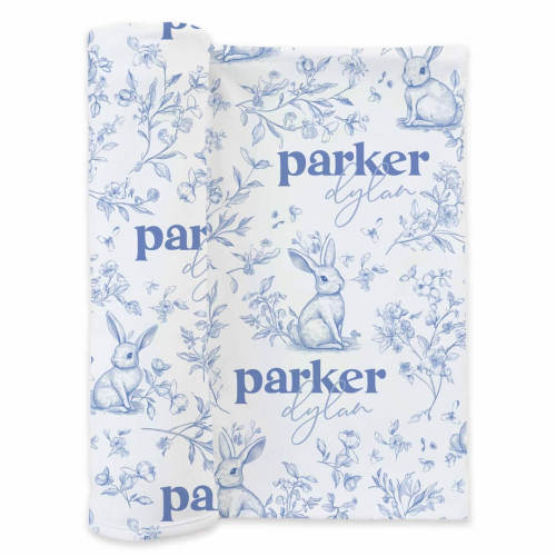 Bunny Blues Personalized Swaddle Blanket