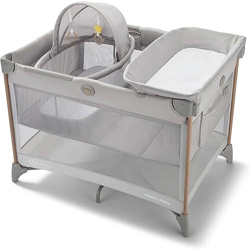 Graco Pack n’ Play CareSuite Playard, Portable Playpen with Baby Bassinet, Changing Table, Sky