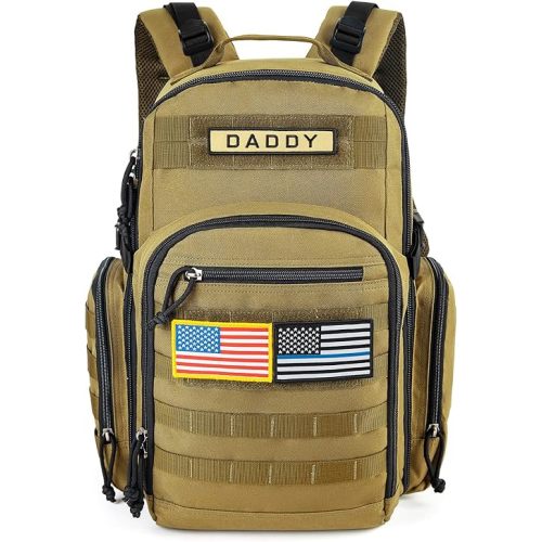 MIRACOL Military Diaper Bag for Dad - Large Diaper Backpack with 12+ Compartments - Insulated Bottle Pockets Quick-Access Wipe Dispenser for Travel Hiking Camping Tan