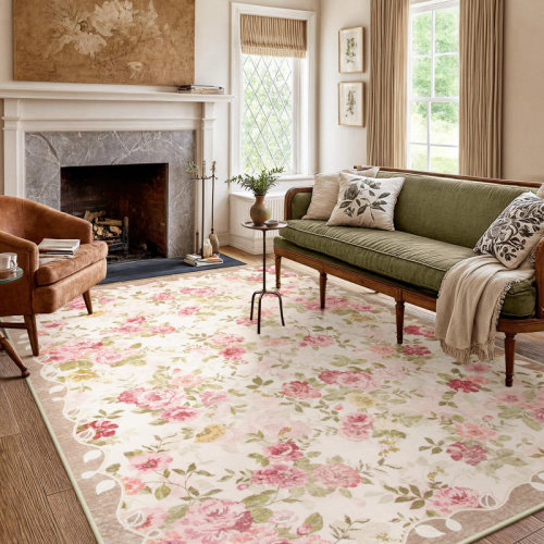 Winston Porter Kaldi Floral Washable Rugs Vintage Soft Rugs for Living Room Ultra-Thin Boho Bedroom Carpet | Wayfair