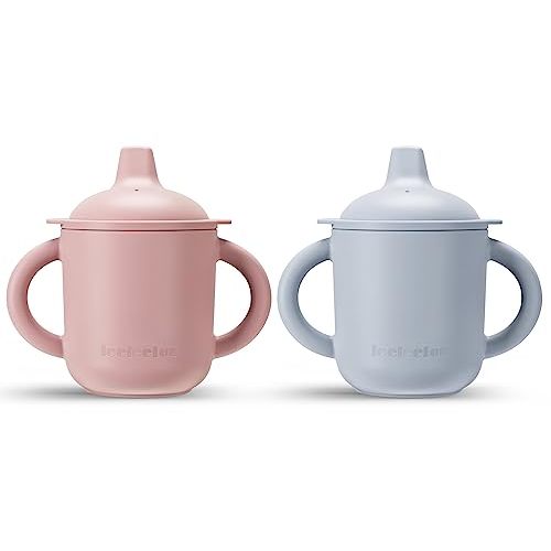 Leeleelon® Silicone Sippy Cups for Baby, 100% Leak-Proof Training Cup for Toddler with Handles, Soft Spout Sippy Cup for Infants, 6+ Months, 6oz/180ml, Grey/Pink (Pack of 2)