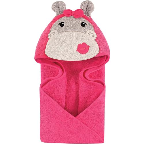 Hudson Baby Unisex Baby Cotton Animal Face Hooded Towel, Pink Hippo, One Size