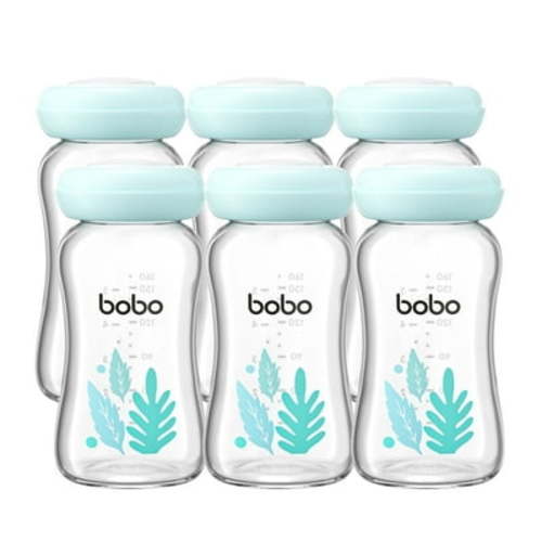 YOHKOH 5.4oz Glass Breast Milk Storage Bottles,Leak-Proof,BPA-Free,6 Pack,Blue