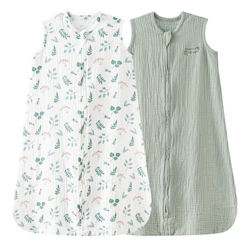 david's kids Muslin Cotton Baby Sleep Sack 12-18 Months, 2 Pack 100% Cotton Sleeping Bag for Summer, TOG 0.5 Baby Wearable Blankets with 2-Way Zipper, Soft Sleep Sacks for Newborn Infant, Forest